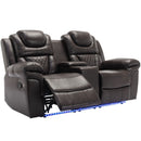 Home Theater Seating Manual Recliner Loveseat With Hide-Away Storage, Cup Holders And Led Light Strip For Living Room by HouseOfZazla