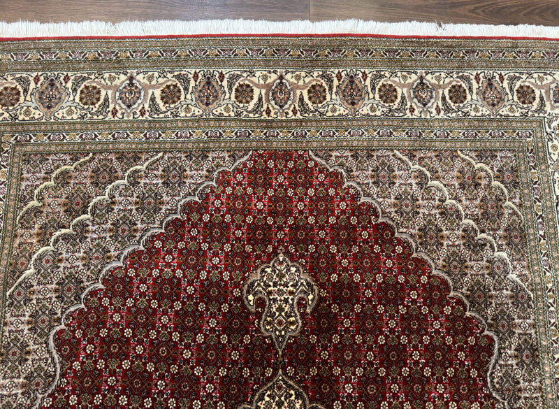 Persian Rug 5x7, Very Fine 330 KPSI, Red and Ivory, Herati Mahi Pattern, Wool & Silk