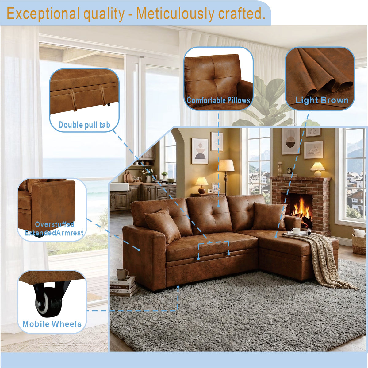 Reversible Chaise Sleeper Sofa with Pull-Out Bed, photo 6 of 8