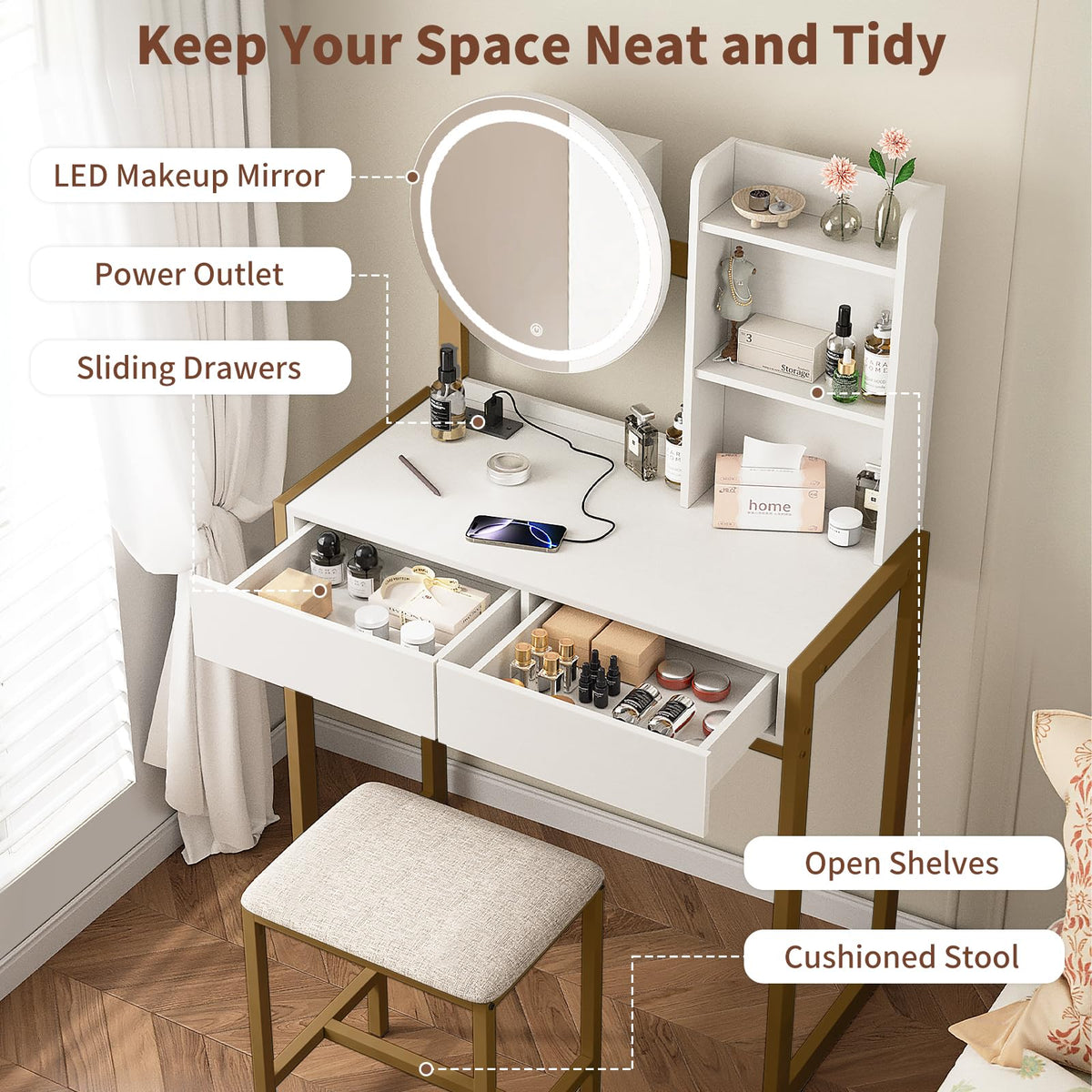 Small Vanity Desk with Mirror and Lights, photo 7 of 7