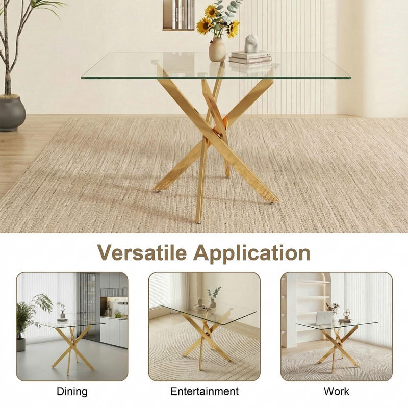 Rectangular Glass Dining Table with Gold-Plated Legs, photo 7 of 10