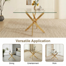 Rectangular Glass Dining Table with Gold-Plated Legs