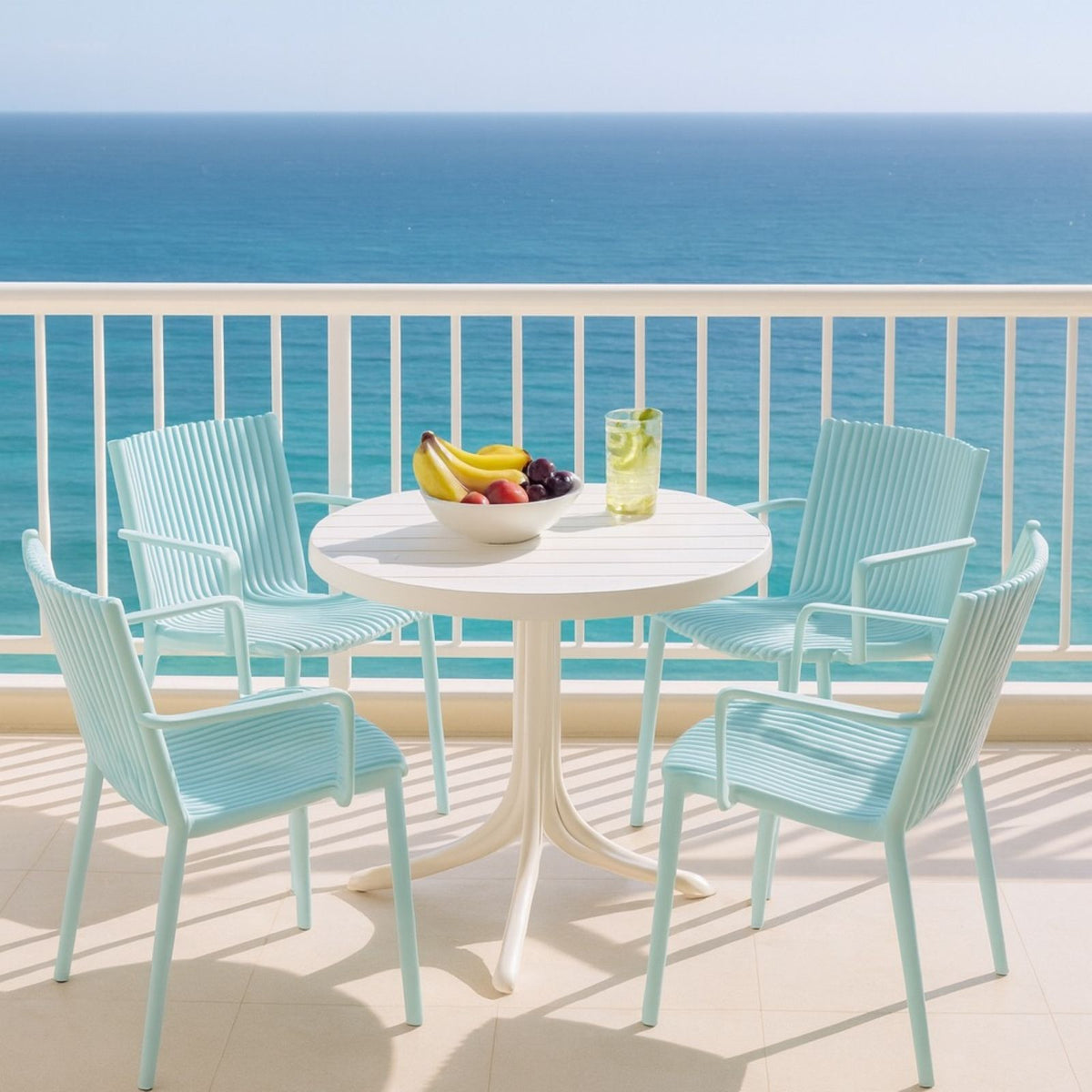 4 Modern Stackable Plastic Armchair Matched With Round Table, photo 6 of 31