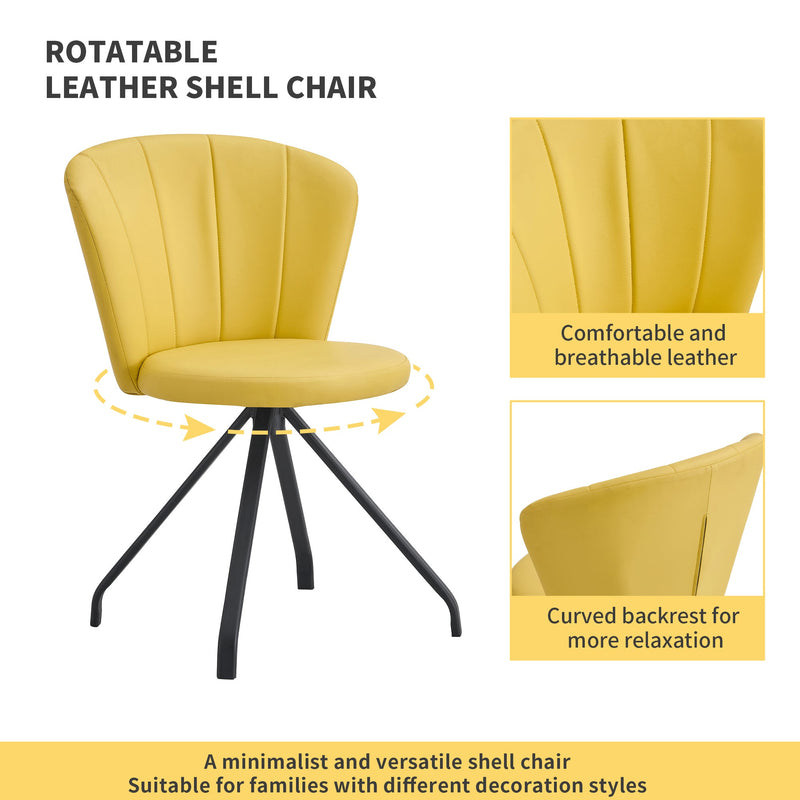 Light yellow 360 Swivel Makeup Home Office Chair, PU Vanity Chair, Nail chair for Women, queen fancy chair for girls,Upholstered Chair with Black Metal Legs for Dining Room bedroom and Living room