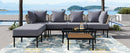 8-Piece Patio Sectional Sofa Set with Tempered Glass Coffee Table and Wooden Coffee Table for Outdoor Oasis, Garden, Patio and Poolside (Light Grey Cushion + Black Steel)