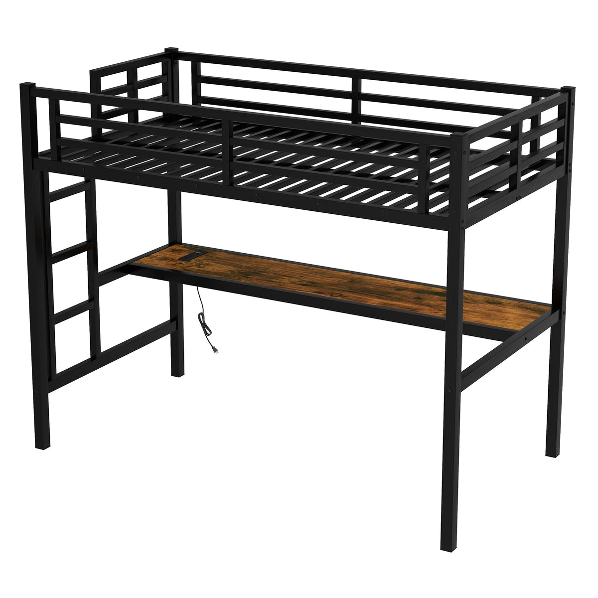 Metal Twin XL Size Loft Bed with Power Outlet and LED Light, photo 9 of 10