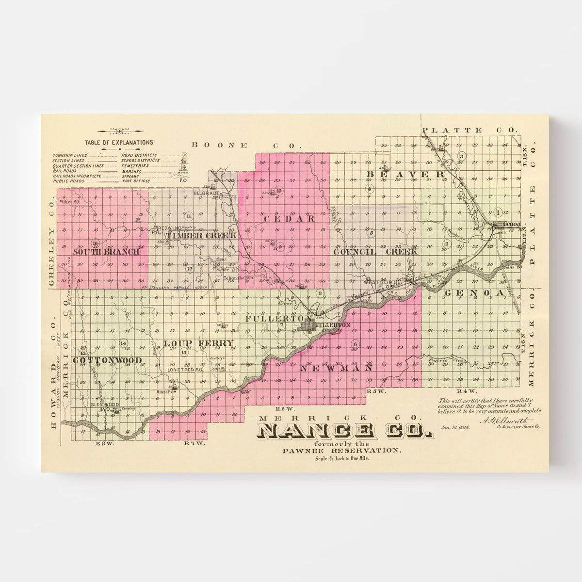 Vintage Map of Nance County, Nebraska 1885, photo 4 of 5