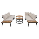 6-Piece Outdoor Sectional Sofa Set with Round Nesting Coffee Tables and Seating Sofa with Cushions for Patio, Porch and Garden (Beige)