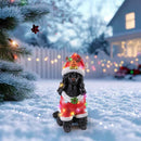 Festive Black Poodle Christmas Statue