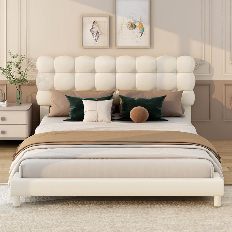 Walker Edison - Full Size Upholstered Platform Bed with Soft Headboard,Beige