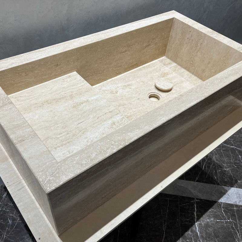 Travertine Handcrafted Custom Bathroom Sink with Natural Veining, photo 12 of 12