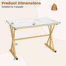 44 Inches Sintered Stone Dining Table with Metal Frame and Faux Marble Tabletop-White by LJGDeals