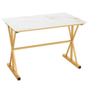 44 Inches Sintered Stone Dining Table with Metal Frame and Faux Marble Tabletop-White by LJGDeals