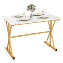 44 Inches Sintered Stone Dining Table with Metal Frame and Faux Marble Tabletop-White by LJGDeals
