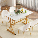 44 Inches Sintered Stone Dining Table with Metal Frame and Faux Marble Tabletop-White by LJGDeals