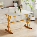44 Inches Sintered Stone Dining Table with Metal Frame and Faux Marble Tabletop-White by LJGDeals