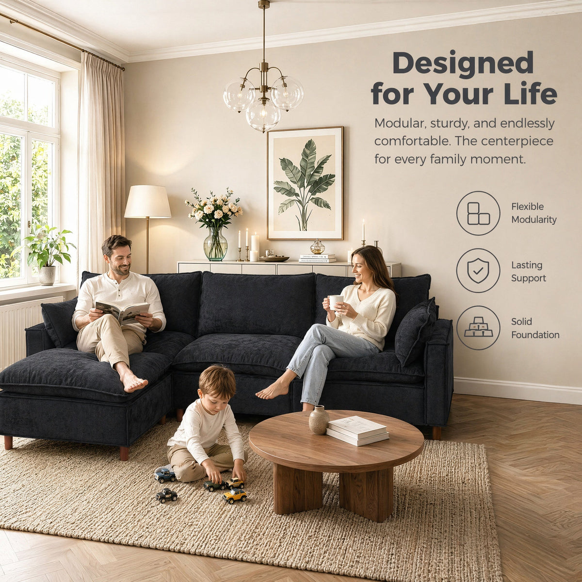 108.5" Modular Sectional L Shape Sofa with Movable Ottoman, photo 3 of 10
