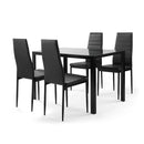5 Pieces Dining Table Set For 4, Kitchen Room Tempered Glass Dining Table, 4 Faux Leather Chairs - Black by Unique Piece Furniture