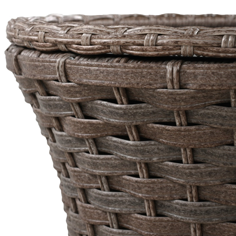 5 Pieces Outdoor Patio Furniture Set with Pet House Cool Bar and Retractable Side Tray, Rattan Wicker Patio Swivel Rocking Chairs Set of 2 with Ottomans for Backyard, Porch, Balcony, Beige