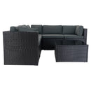 6 Pieces PE Rattan sectional Outdoor Furniture Cushioned Sofa Set with 3 Storage Under Seat Black Wicker + Dark Grey Cushion