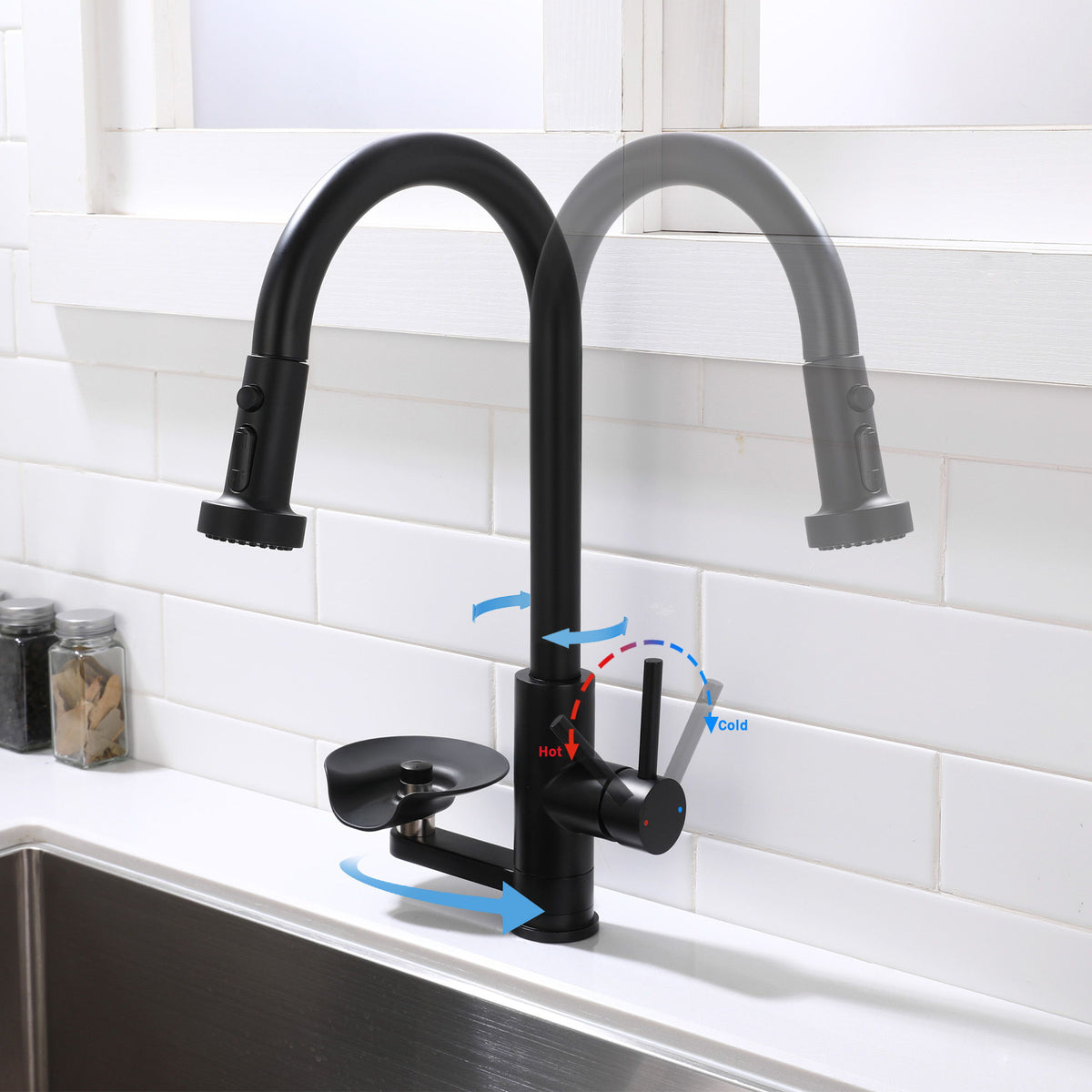 3 In 1 Kitchen Faucet With Press Type Glass Rinser, High Arc Pull Down Sprayer, photo 11 of 28