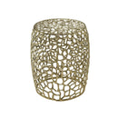 Aluminum Drum End Table with Intricate Design in Gold