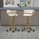 360 Adjustable Barstools Set of 2, Ergonomic Drafting Chair with Round Footrest and Backrest, Swivel Rolling Wheels for Spa, Studio, Classroom, Lab, Counter, Salon, Ivory