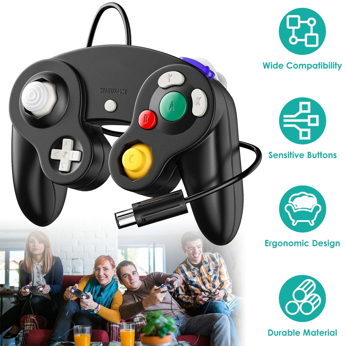 Shock Wired Game Controller Gamepad Compatible with Nintendo Wii Gamecube, photo 8 of 10