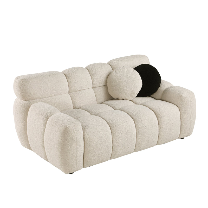 64.96 length, 35.83" deepth, human body structure for USA people, marshmallow sofa,boucle sofa, 2 seater, BEIGE BOUCLE