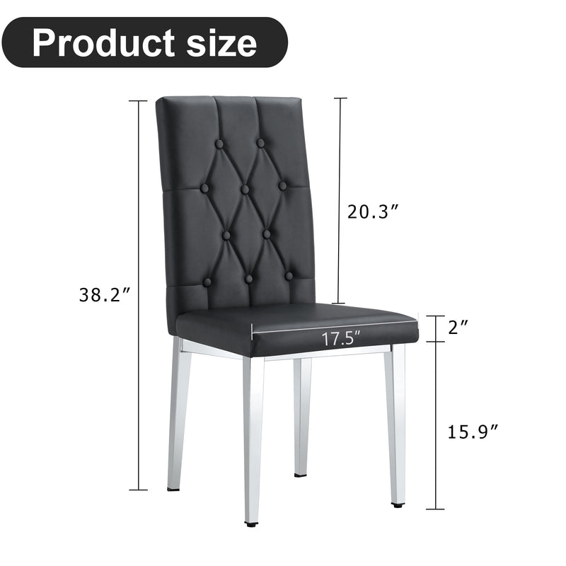4-piece dining chair set, modern style kitchen soft cushion high backrest, with embedded buttons, metal leg office chair, suitable for restaurants, offices, and restaurants.