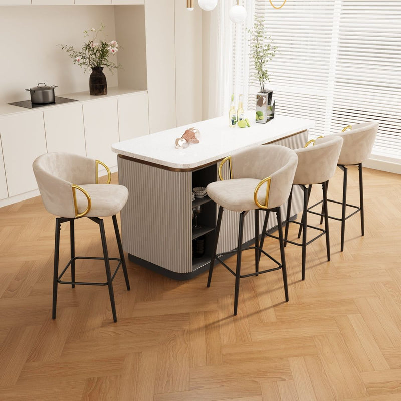 30 inch Dining Chairs Set of 4 Modern style 360°Swivel Bar Chairs with simple design, comfortable high stools, and flexible dining chairs suitable for bars, restaurants,Velvet Bar Chair Beige