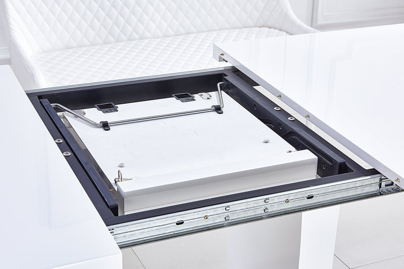 63"/78.7" Extendable Dining Table with Butterfly Leaf, High Gloss Lacquer Coating and Pedestal Base in White/Chrome