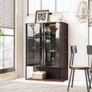 Modern Minimalist Tall Lighted Display Cabinet With Tempered Glass Door - Black / Dark Walnut by Unique Piece Furniture