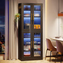 Bookcase With Doors And LED Lighting, 8 Adjustable Shelves Storage Cabinet by HouseOfZazla