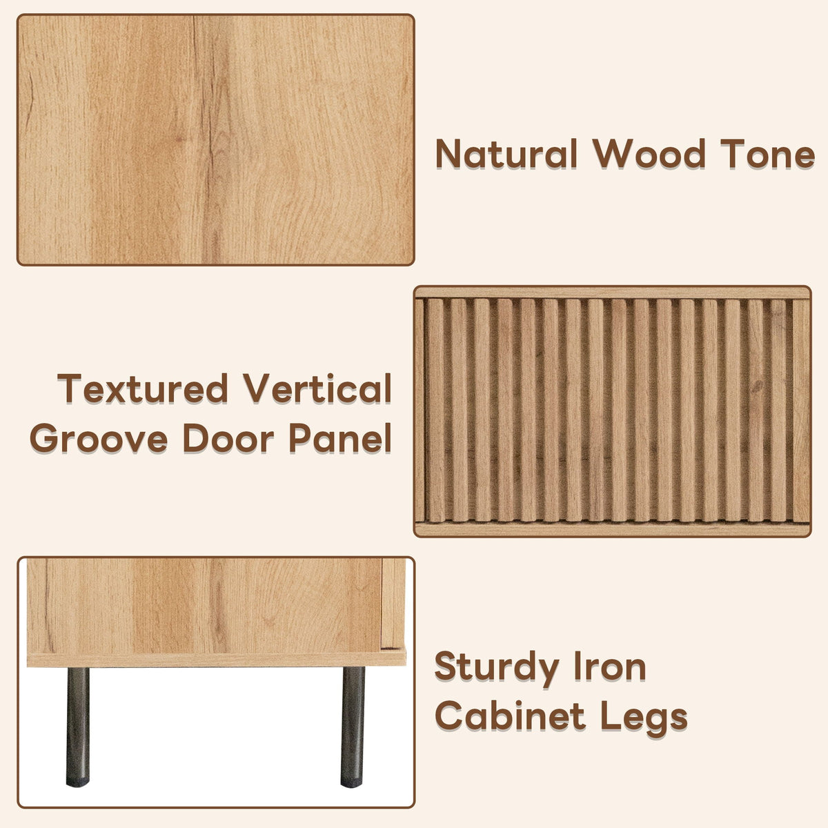 78" TV Stand For TVs Up To 85" With Closed Storage, Living Room Entertainment Center - Natural Wood, photo 5 of 16