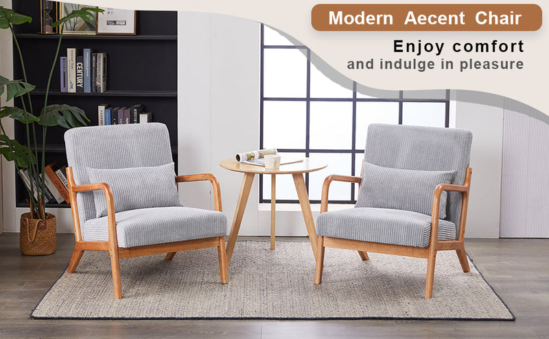 Mid-Century Modern Accent Chair, Arm Chair Living Room Chairs with Pillow Upholstered Reading Chair with Solid Wood Frame &  Living Room Bedroom Balcony (Antique Dark Grey)