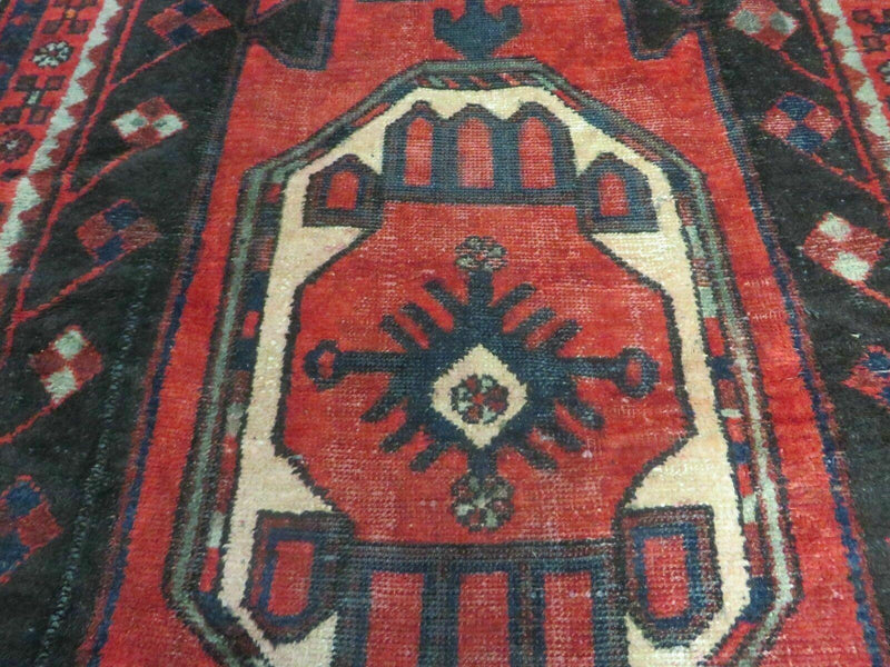 4' X 8' Antique Handmade India Geometric Oriental Tribal Wool Rug Red