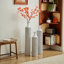 Modern Floor Vase Set Metal Vases With Geometric Pattern, 3 Piece Home Decor Set - White / Black