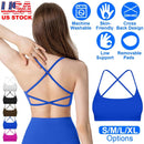Cross Back Padded Sports Bra with Removable Pads by LJGDeals