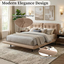 Queen Size Upholstered Floating Bed Frame with LED Lights, Khaki by HouseOfZazla