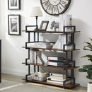 4 Tier Office Bookcase Shelf Rustic Wood Metal Bookshelves Freestanding Open Book Shelf, Industrial Tall Corner Bookcase Easy to Assemble for Home Office, Living Room and Bedroom
