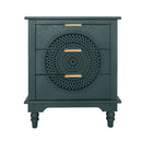 Hollow Carved 3 Drawer Dresser With Metal Handles, Storage Chest For Living Room Or Bedroom - Blackish Green