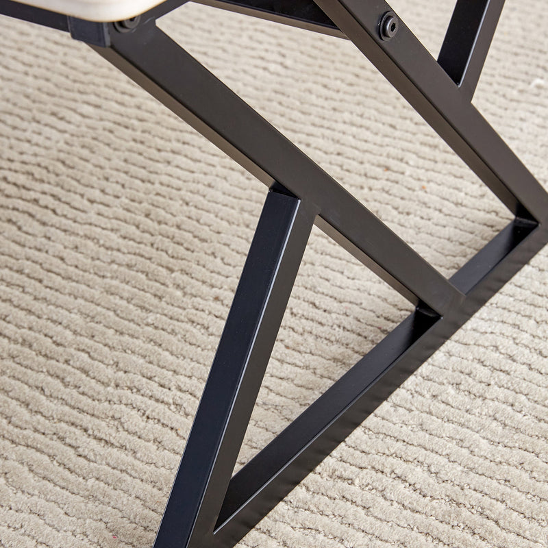 A modern minimalist style white marble patterned coffee table with black metal legs. Computer desk. Game table. Tea table. CT-XX