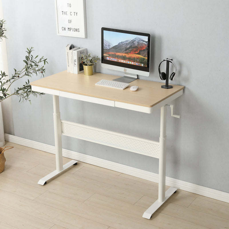 (Maple Tabletop) 48 x 24 InchesStanding Desk with Metal Drawer, Adjustable Height Stand up Desk, Sit Stand Home Office Desk, Ergonomic Workstation