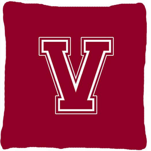 Monogram Initial V Maroon and White Decorative   Canvas Fabric Pillow CJ1032