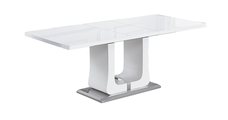 63"/78.7" Extendable Dining Table with Butterfly Leaf, High Gloss Lacquer Coating and Pedestal Base in White/Chrome