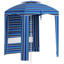 5.8' x 5.8' Portable Beach Umbrella with Double-Top, Ruffled Outdoor Cabana with Walls, Vents, Sandbags, Carry Bag, Blue Stripe