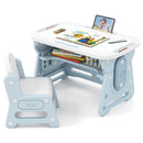 Height Adjustable Kids Table and Chair Set with Tiltable Whiteboard and Concave Shelf by LJGDeals