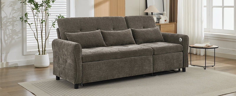2-in-1 Sofa 82' Three-Seater with Sofa Bed and Reversible Recliner, Dark Grey Chenille