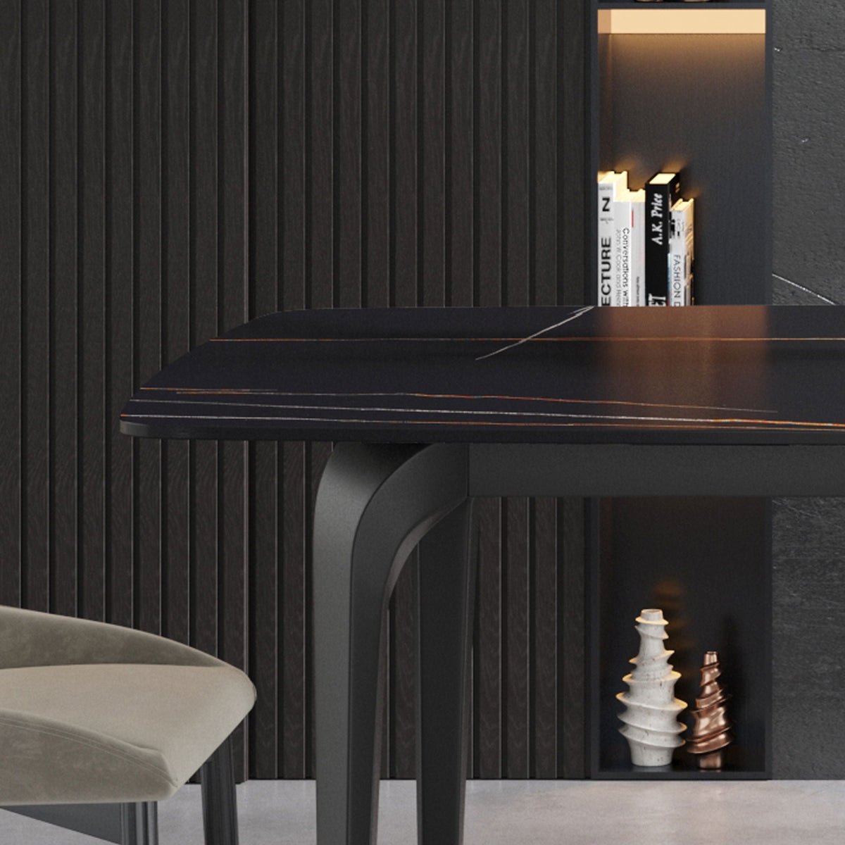 70.87" Modern Artificial Stone Curved Metal Leg Dining Table, Can Accommodate 6-8 People, photo 2 of 7